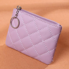 Quilted Zipper Coin Purse Wallet with Keyring