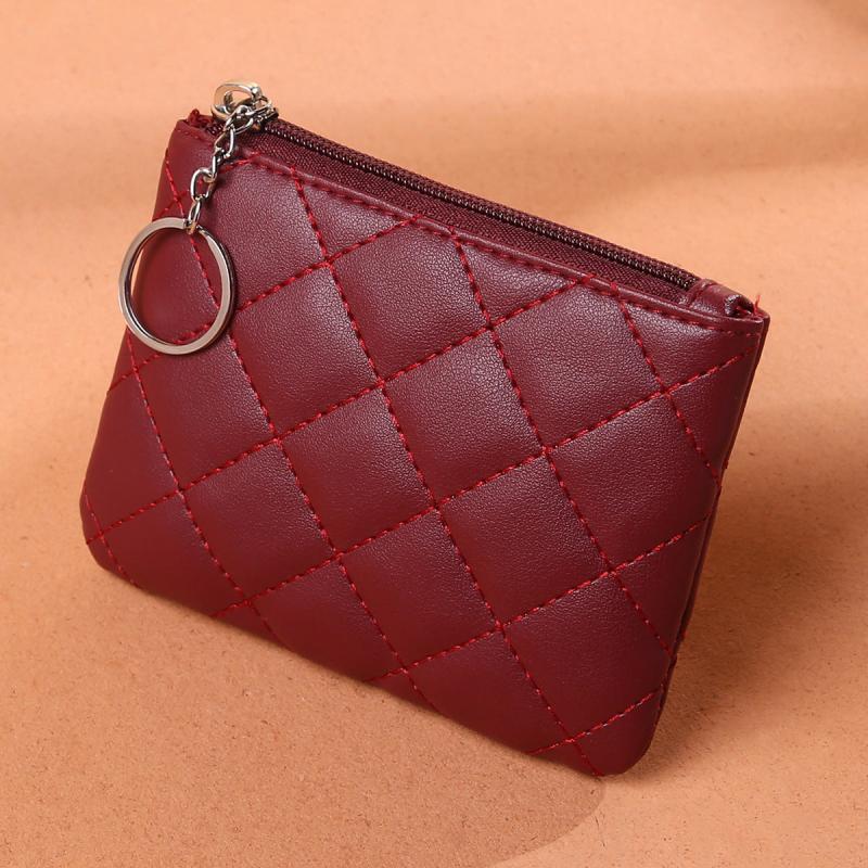 Quilted Zipper Coin Purse Wallet with Keyring