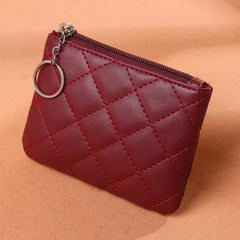 Quilted Zipper Coin Purse Wallet with Keyring