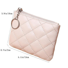 Quilted Zipper Coin Purse Wallet with Keyring