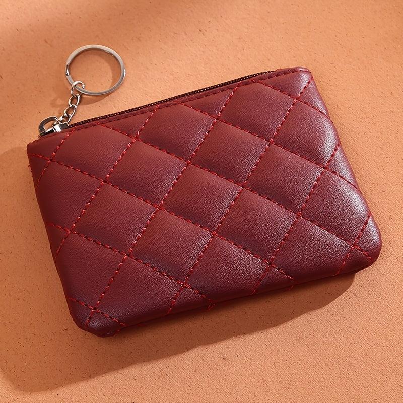 Quilted Zipper Coin Purse Wallet with Keyring