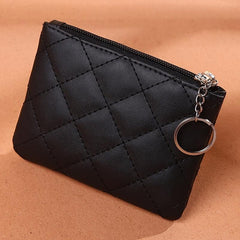 Quilted Zipper Coin Purse Wallet with Keyring