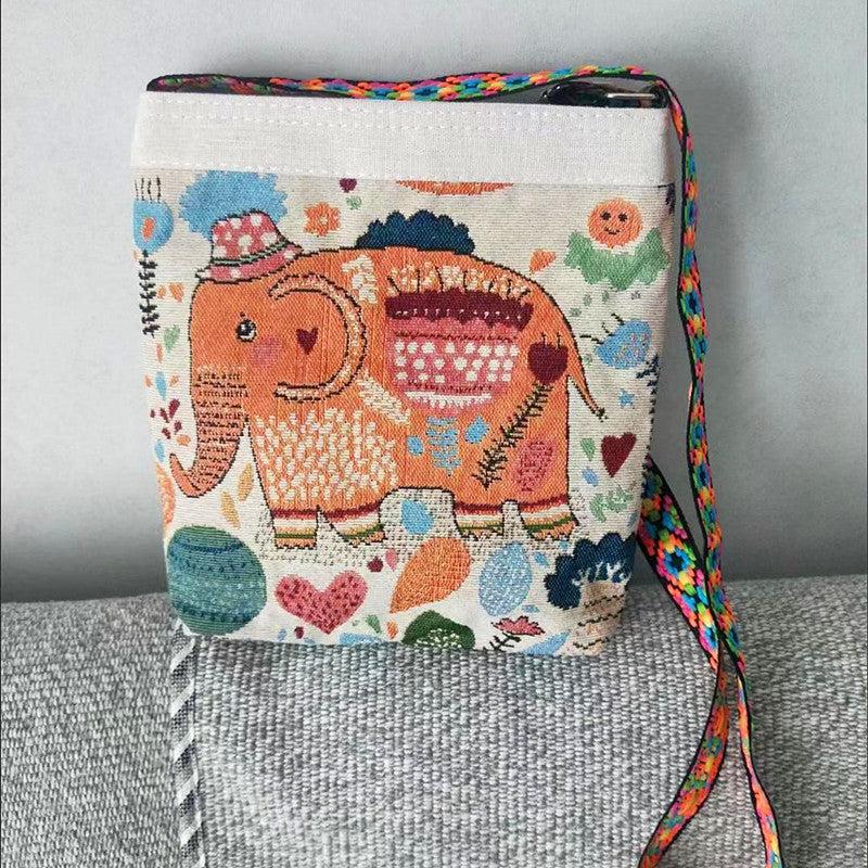 Chinese Ethnic Style Floral & Elephant Embroidery Messenger Bag