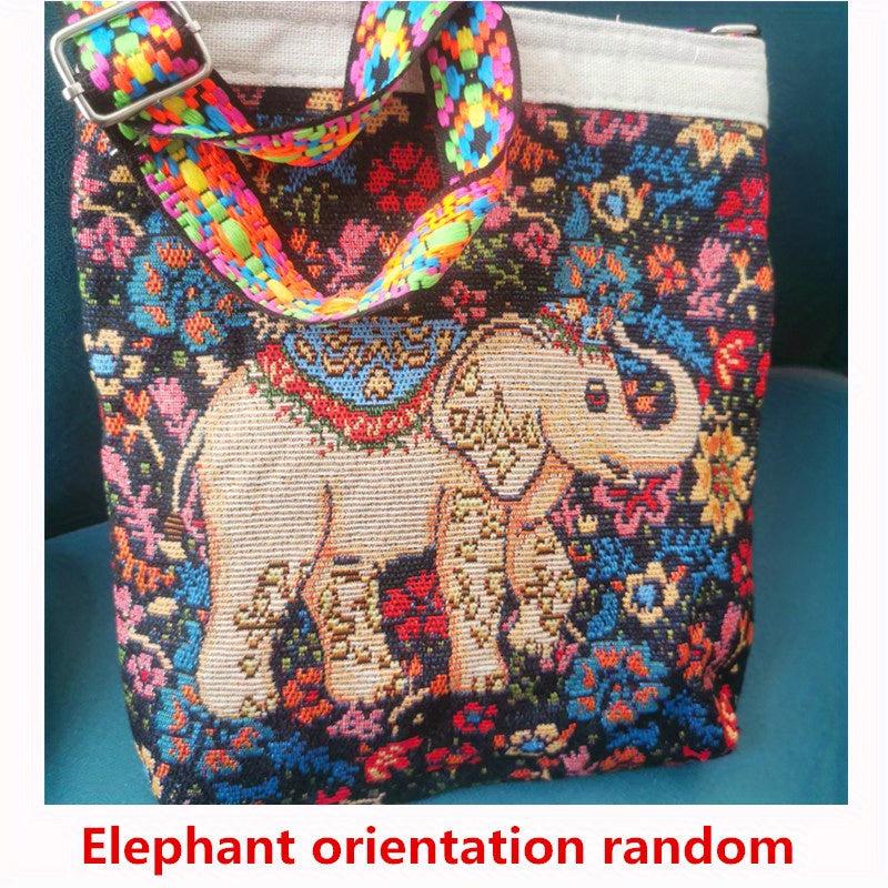 Chinese Ethnic Style Floral & Elephant Embroidery Messenger Bag
