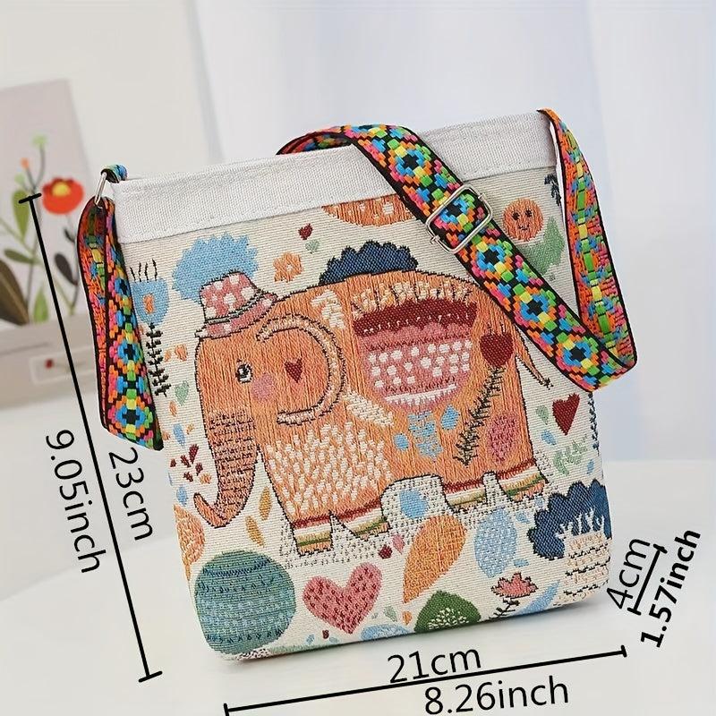 Chinese Ethnic Style Floral & Elephant Embroidery Messenger Bag