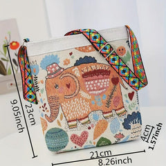 Chinese Ethnic Style Floral & Elephant Embroidery Messenger Bag