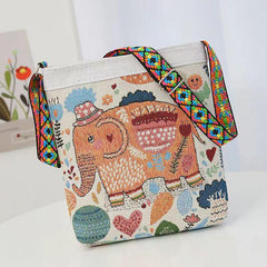Chinese Ethnic Style Floral & Elephant Embroidery Messenger Bag