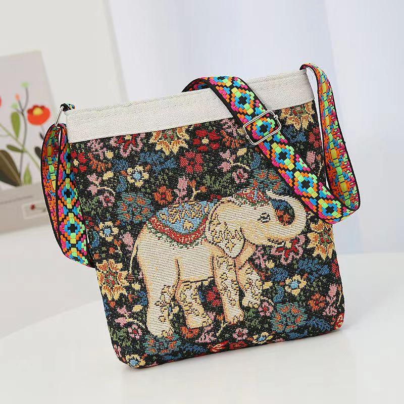Chinese Ethnic Style Floral & Elephant Embroidery Messenger Bag
