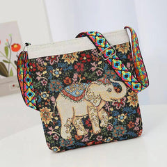 Chinese Ethnic Style Floral & Elephant Embroidery Messenger Bag
