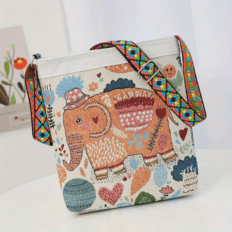 Chinese Ethnic Style Floral & Elephant Embroidery Messenger Bag