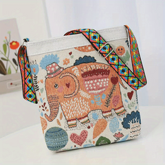 Chinese Ethnic Style Floral & Elephant Embroidery Messenger Bag