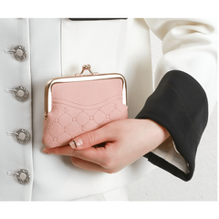 Embossed Coin Purse Solid Kiss Lock Clutch Walet Women's