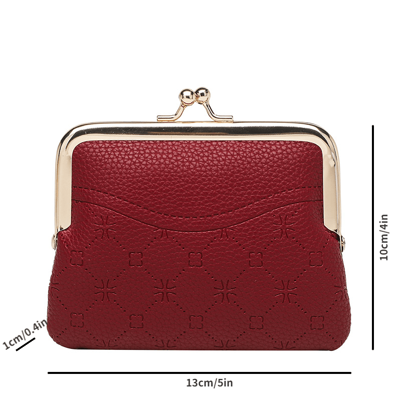 Embossed Coin Purse Solid Kiss Lock Clutch Walet Women's