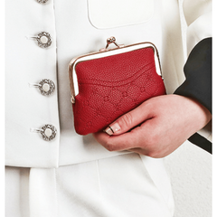Embossed Coin Purse Solid Kiss Lock Clutch Walet Women's
