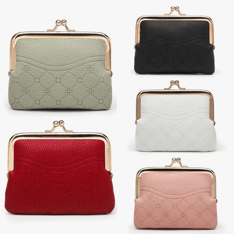 Embossed Coin Purse Solid Kiss Lock Clutch Walet Women's