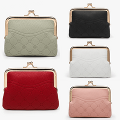 Embossed Coin Purse Solid Kiss Lock Clutch Walet Women's