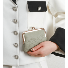 Embossed Coin Purse Solid Kiss Lock Clutch Walet Women's