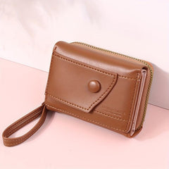 Solid Trifold Wallet Casual PU Leather Coin Purse With Zipper