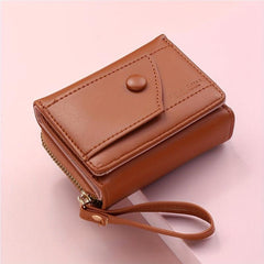 Solid Trifold Wallet Casual PU Leather Coin Purse With Zipper