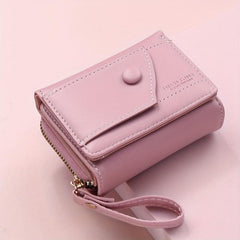 Solid Trifold Wallet Casual PU Leather Coin Purse With Zipper