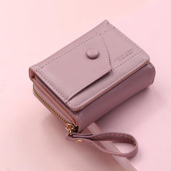 Solid Trifold Wallet Casual PU Leather Coin Purse With Zipper