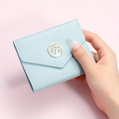 Classic Trifold Wallet Clutch Coin Purse with Metal Tree Button