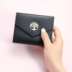 Classic Trifold Wallet Clutch Coin Purse with Metal Tree Button