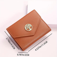 Classic Trifold Wallet Clutch Coin Purse with Metal Tree Button