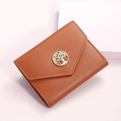 Classic Trifold Wallet Clutch Coin Purse with Metal Tree Button