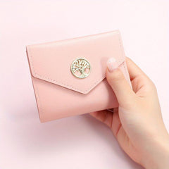 Classic Trifold Wallet Clutch Coin Purse with Metal Tree Button