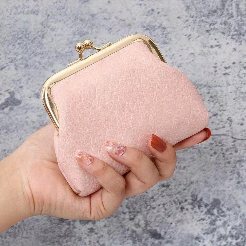 Minimalist Solid Coin Purse Kiss Lock Clutch Wallet