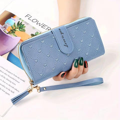 Women's Love Embroidered Long Wallet Zipper Around Coin Purse Clutch Purse