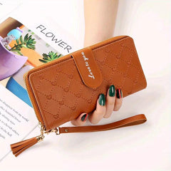 Women's Love Embroidered Long Wallet Zipper Around Coin Purse Clutch Purse