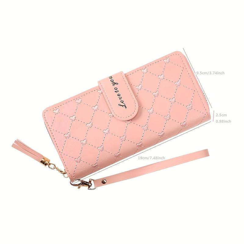 Women's Love Embroidered Long Wallet Zipper Around Coin Purse Clutch Purse