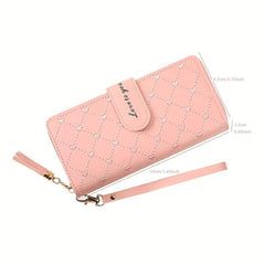 Women's Love Embroidered Long Wallet Zipper Around Coin Purse Clutch Purse