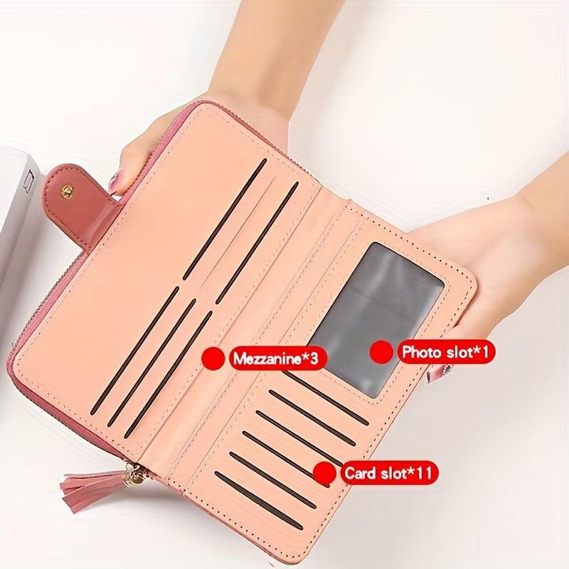 Women's Love Embroidered Long Wallet Zipper Around Coin Purse Clutch Purse