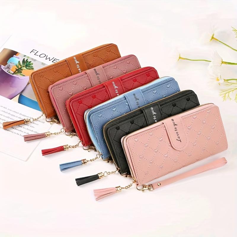Women's Love Embroidered Long Wallet Zipper Around Coin Purse Clutch Purse