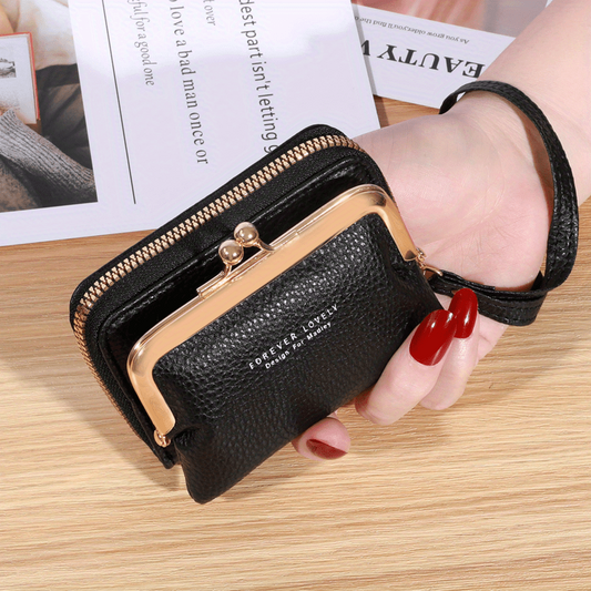 Women's Small Credit Card Bag Kiss Lock Wallet Zipper Coin Purse