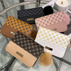 Pompom Decor Zip Around Faux Leather Wallet
