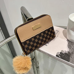 Pompom Decor Zip Around Faux Leather Wallet