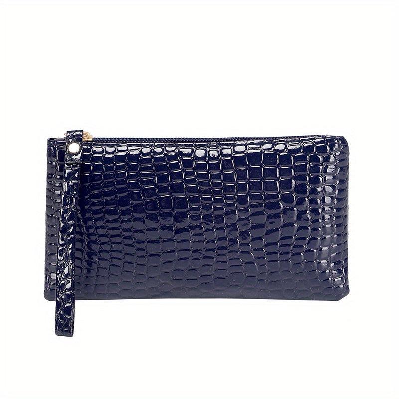 Crocodile Embossed Wallet Women's Clutch Purse Handbag With Wristlet