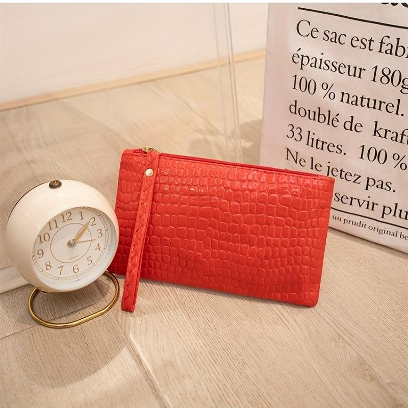 Crocodile Embossed Wallet Women's Clutch Purse Handbag With Wristlet