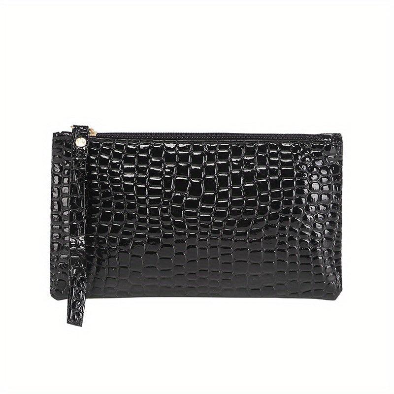 Crocodile Embossed Wallet Women's Clutch Purse Handbag With Wristlet