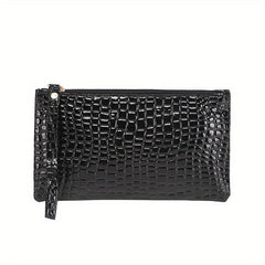 Crocodile Embossed Wallet Women's Clutch Purse Handbag With Wristlet
