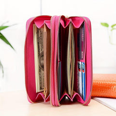 Crocodile Embossed Wallet with Double Zipper Large Capacity Clutch