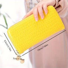 Crocodile Embossed Wallet with Double Zipper Large Capacity Clutch