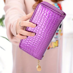 Crocodile Embossed Wallet with Double Zipper Large Capacity Clutch