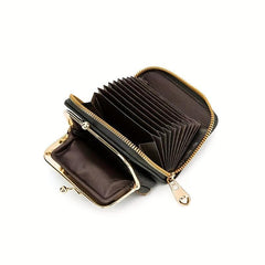 Embroidered Short Wallet Kiss Lock Clutch Purse