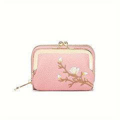 Embroidered Short Wallet Kiss Lock Clutch Purse