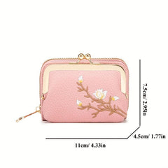 Embroidered Short Wallet Kiss Lock Clutch Purse